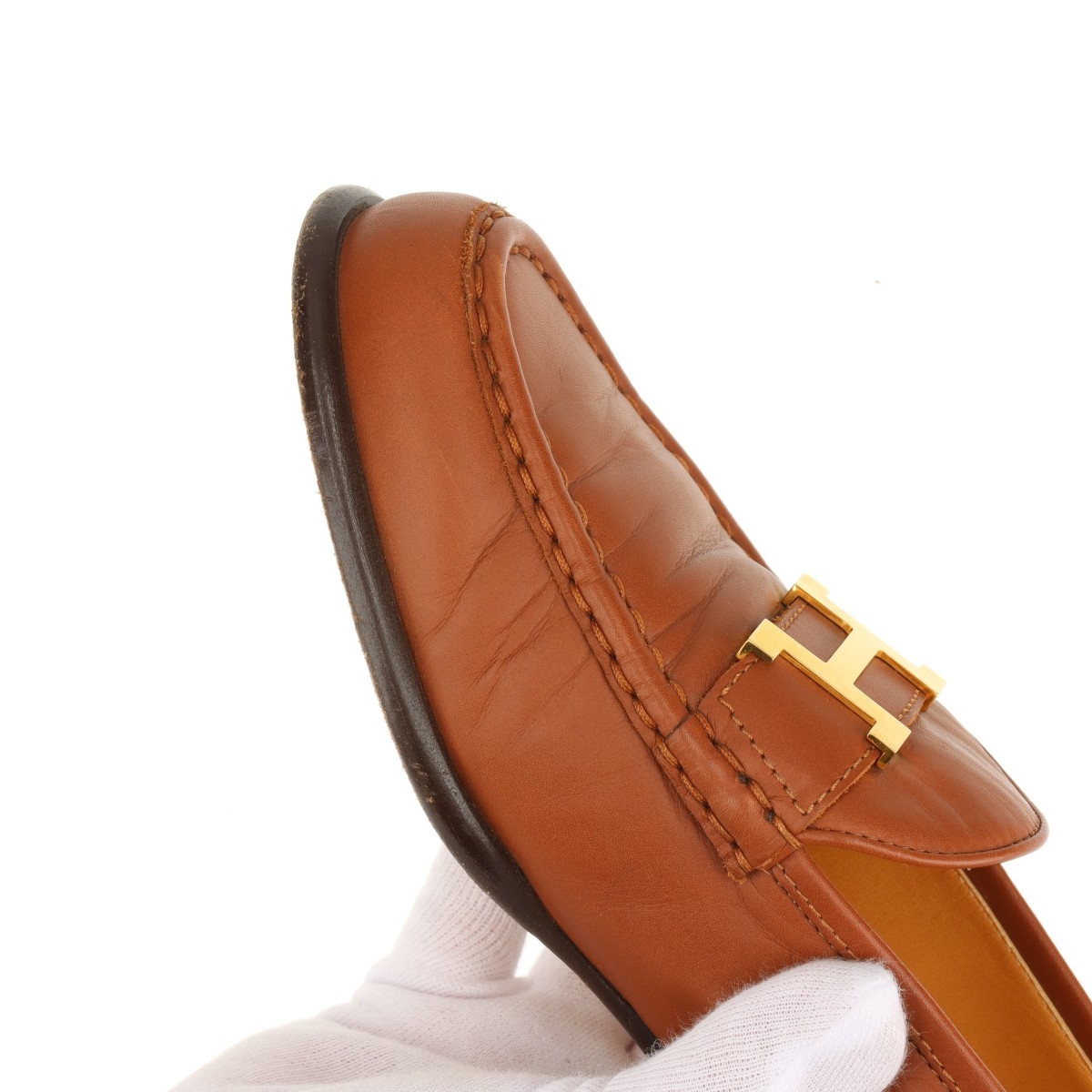 HERMES エルメス コンスタンスローファー ブラウン エルメス コンスタンス レザー ローファー 37.5 レディース