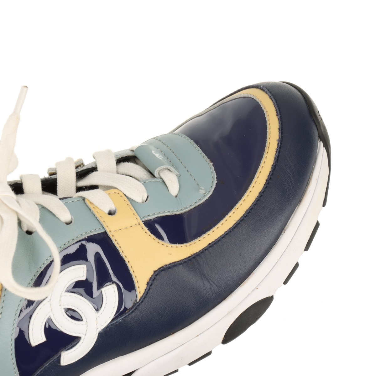 靴 CHANEL Coco Mark Leather Nylon Sneakers Shoes】CHANEL Coco Mark High Cut Sneakers Leather Black Good