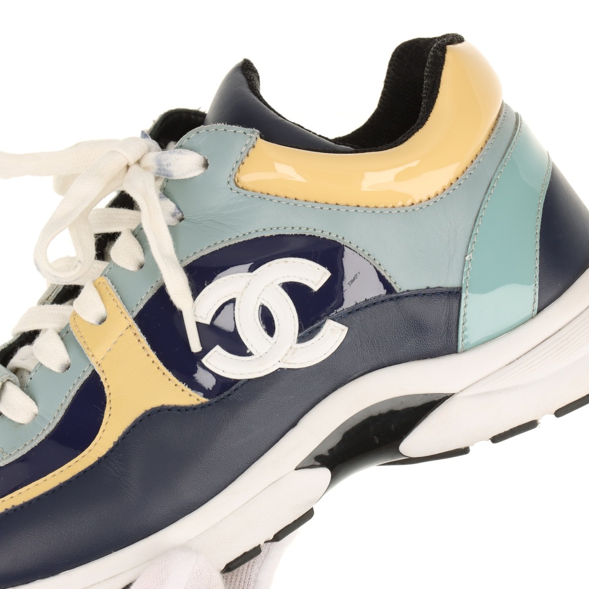 靴 CHANEL Coco Mark Leather Nylon Sneakers CHANEL COCO Mark Leather Trainers Sneakers 39 White Black
