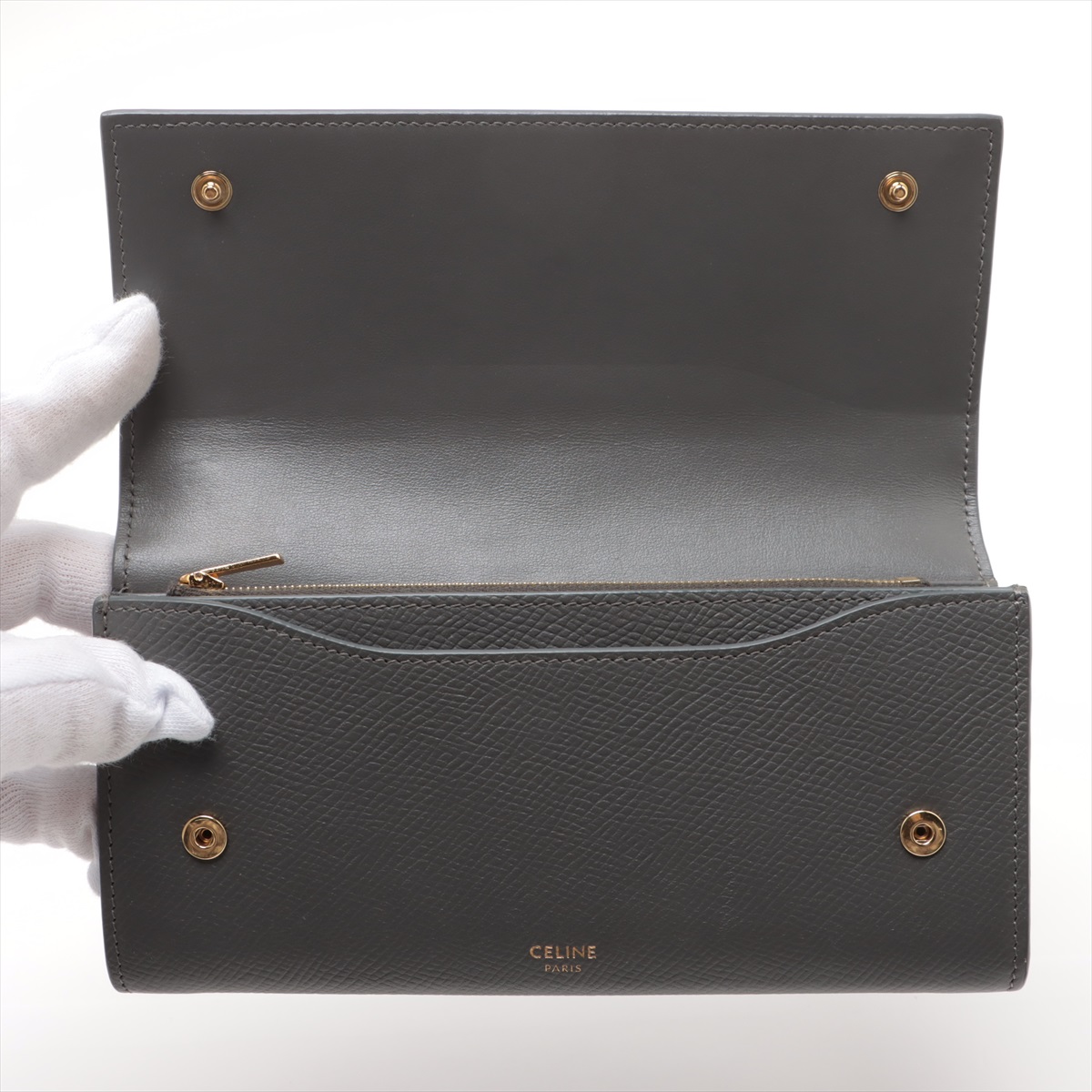 【新品】CELINE セリーヌ 長財布 Cチェーン ラージジップウォレットグレー 新品】CELINE セリーヌ 長財布 Cチェーン ラージジップ