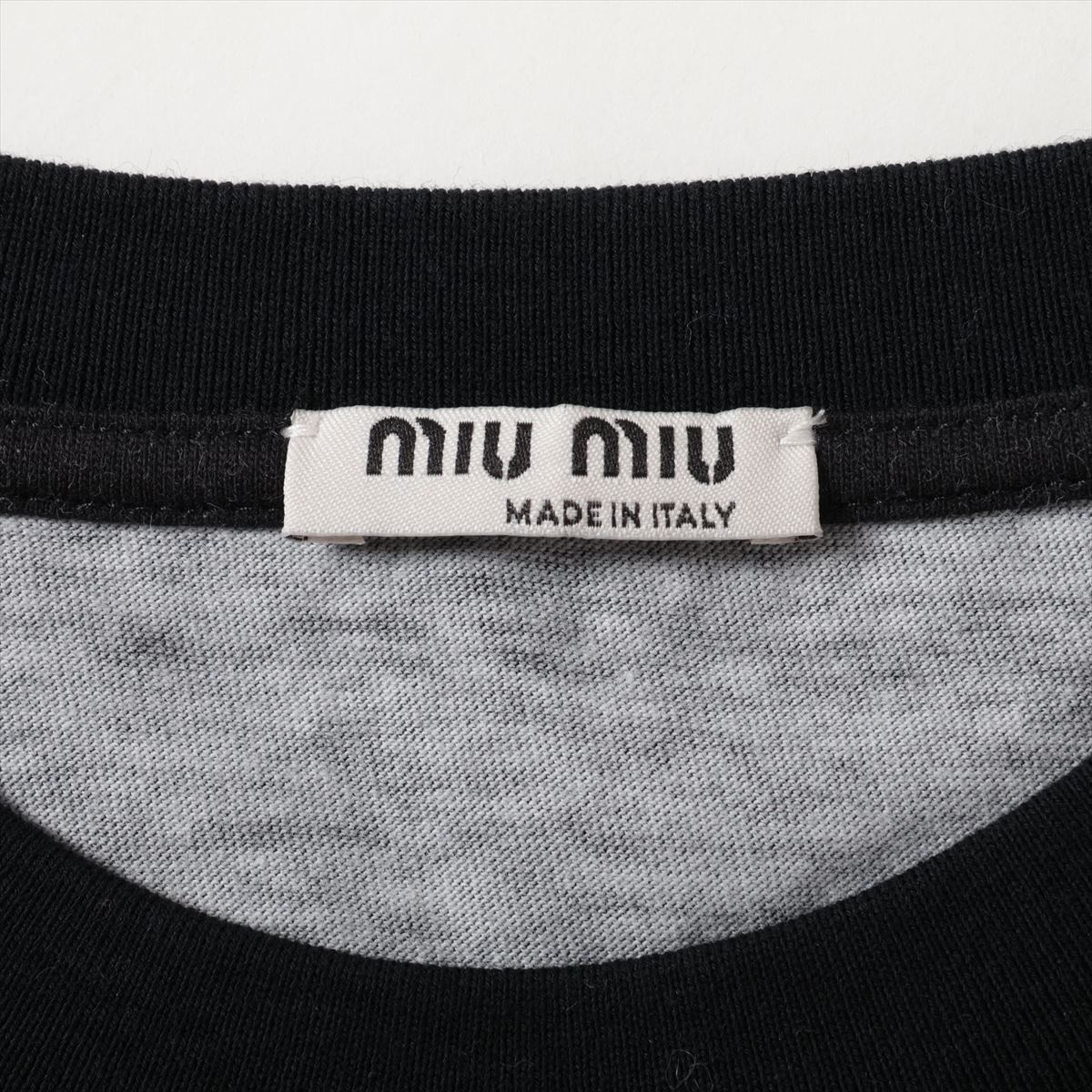 Miu Miu◆装飾Tシャツ コットン素材 エレガントなアイテム ミュウミュウ 17年 コットン Tシャツ XS レディース ブラック