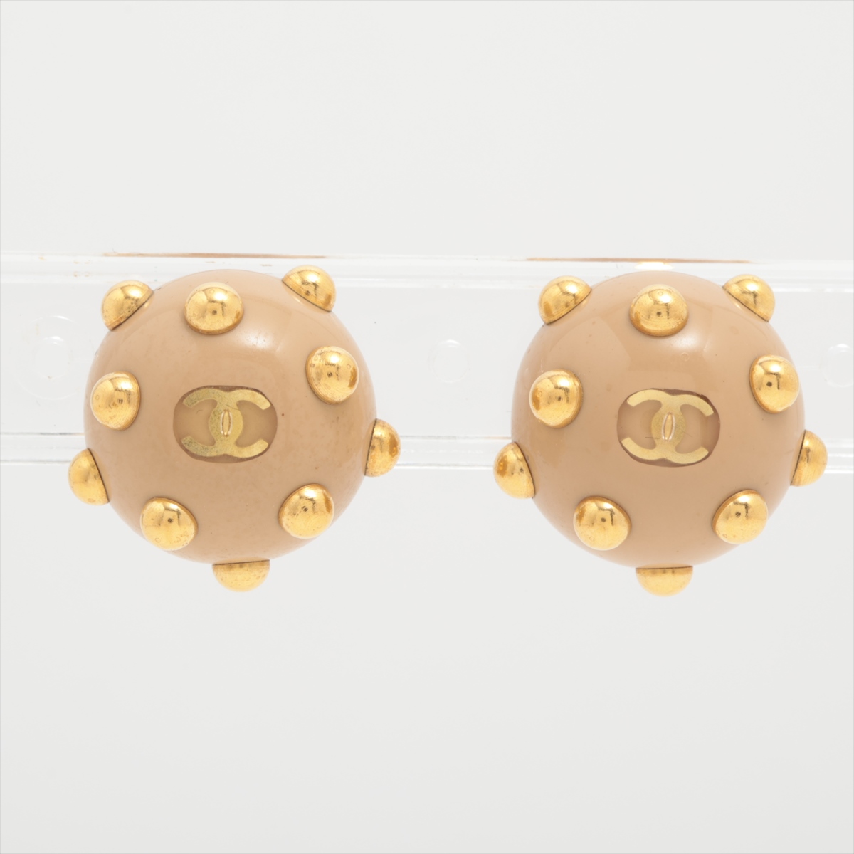 CHANEL Gold Plated CC Logos Matelasse Vintage Pin Brooch