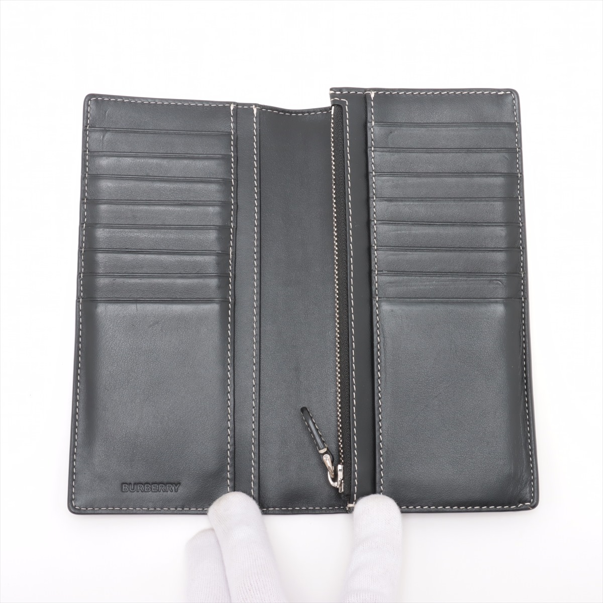 バーバリー ロゴ PVC×レザー 長財布 ブラック×ブラウン A3769166