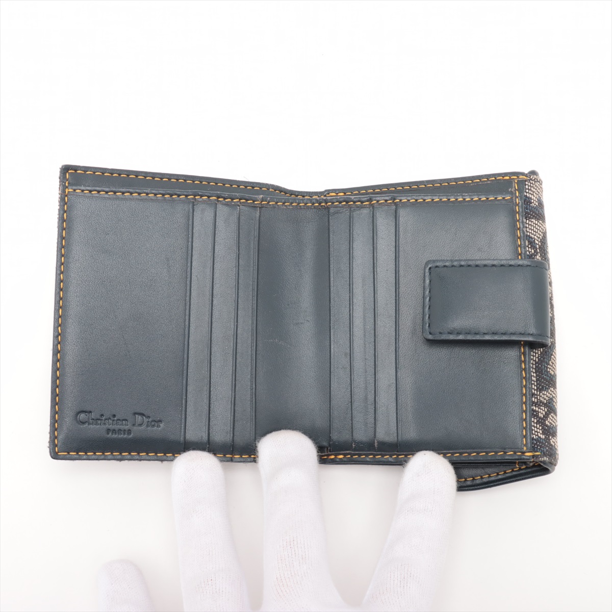 ディオール サドル トロッター 三つ折り財布 Dロゴ金具 キャンバス ネイビー Christian Dior クリスチャンディオール サドル ロータス