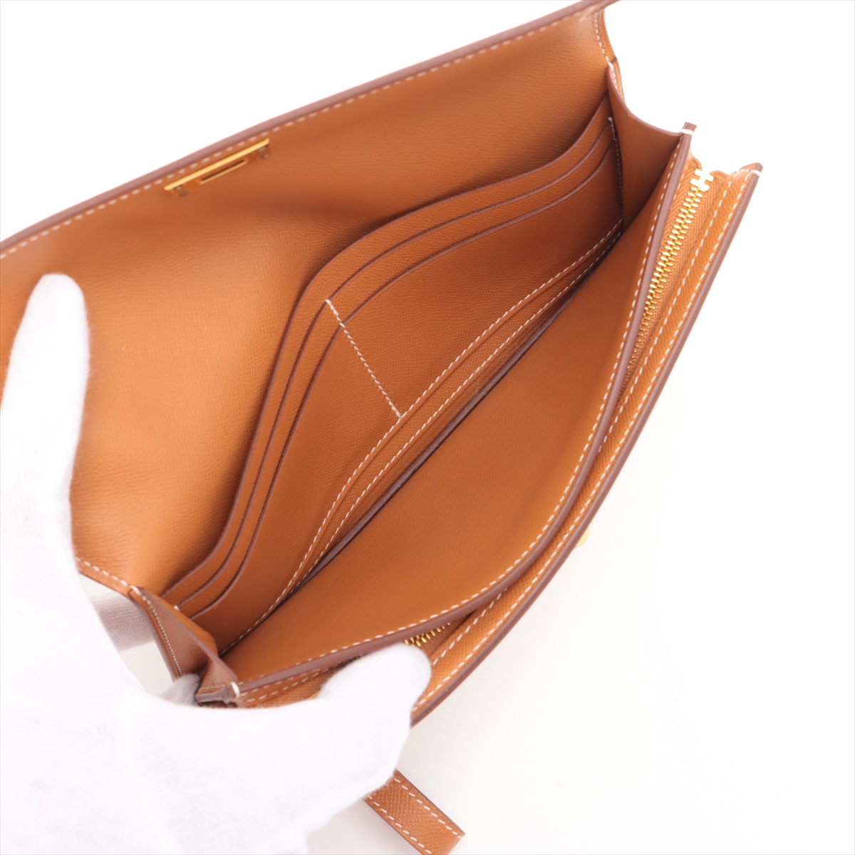 `コンパクト♪`【HERMES】ケリーポケットロング ウォレット 金具 エルメス ケリーポケットロング ゴールド ヴォーマダム シルバー