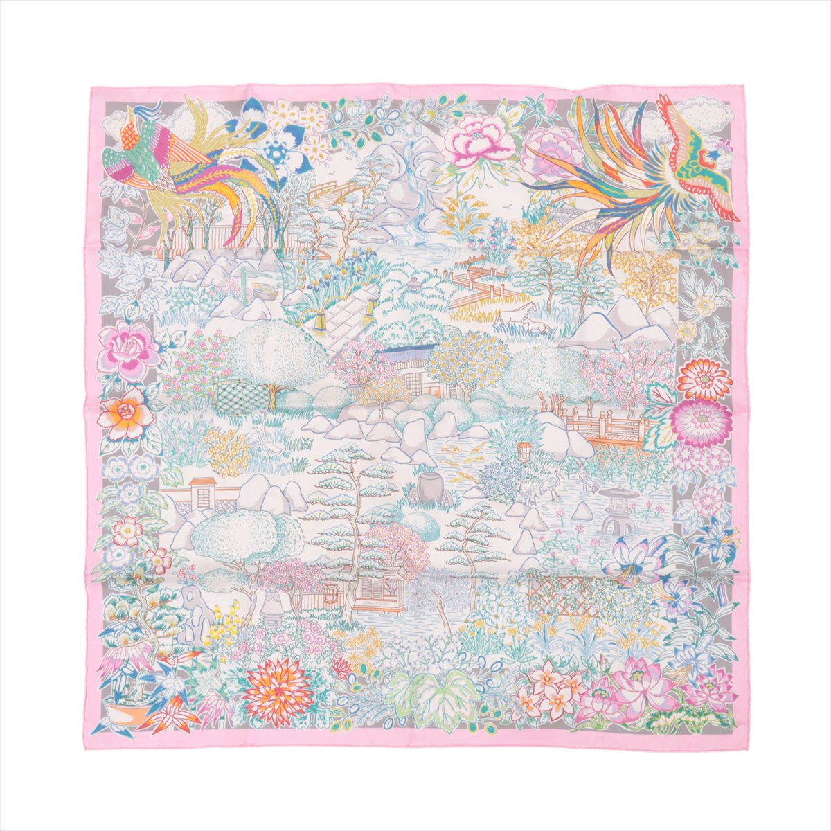 極美品 エルメス シルクスカーフ 絹糸の赴くままに ピンク