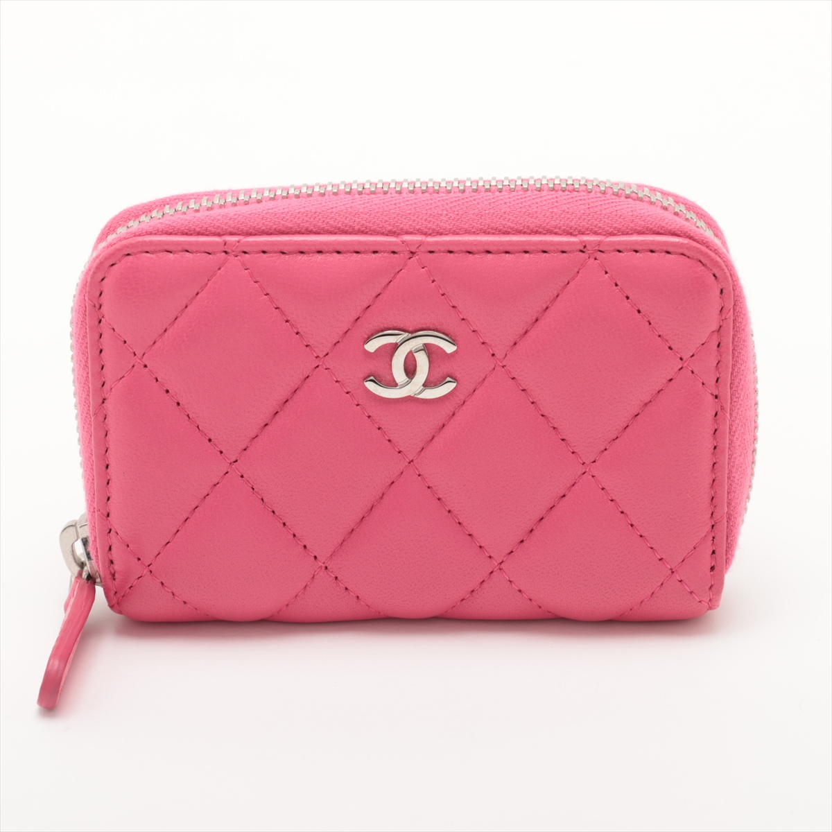 ＊上品♪＊【CHANEL】シャネル カードケース ラムスキン ピンク シャネル マトラッセ ラムスキン カードケース ピンク シルバー