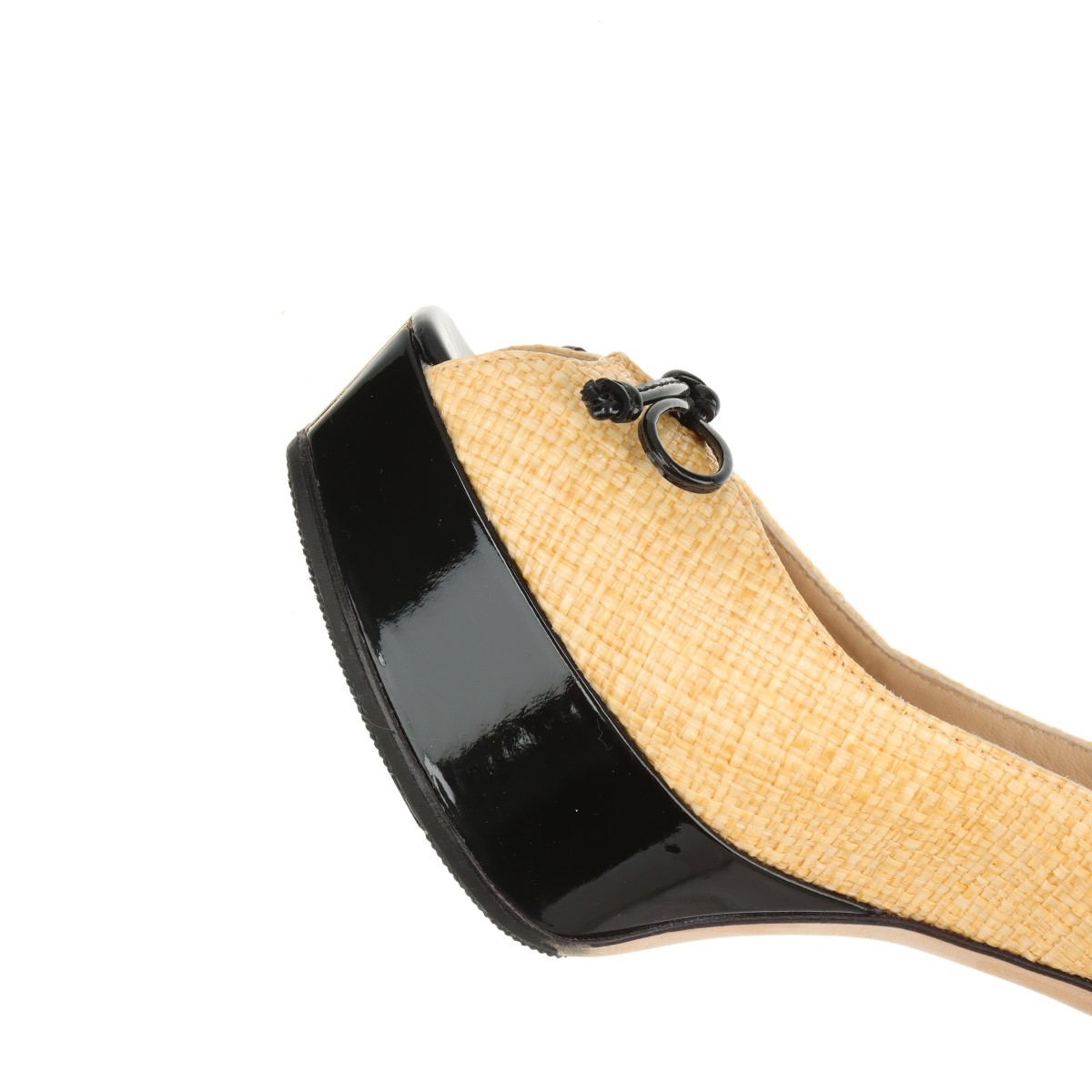 【美品/新品】offenオッフェンpointed-FRIN / CAMEL Fendi Raffia Open-toe Pumps 36.5 Ladies' Beige FF logo
