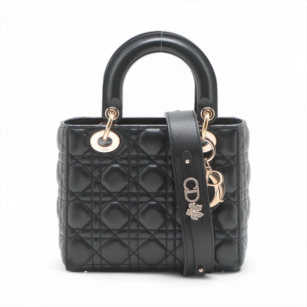 Dior　ブラック iPhone15　 ゴールドチャーム付き DIOR | Lady Dior iPhone 15 Pro ケース カナージュ ラムスキン