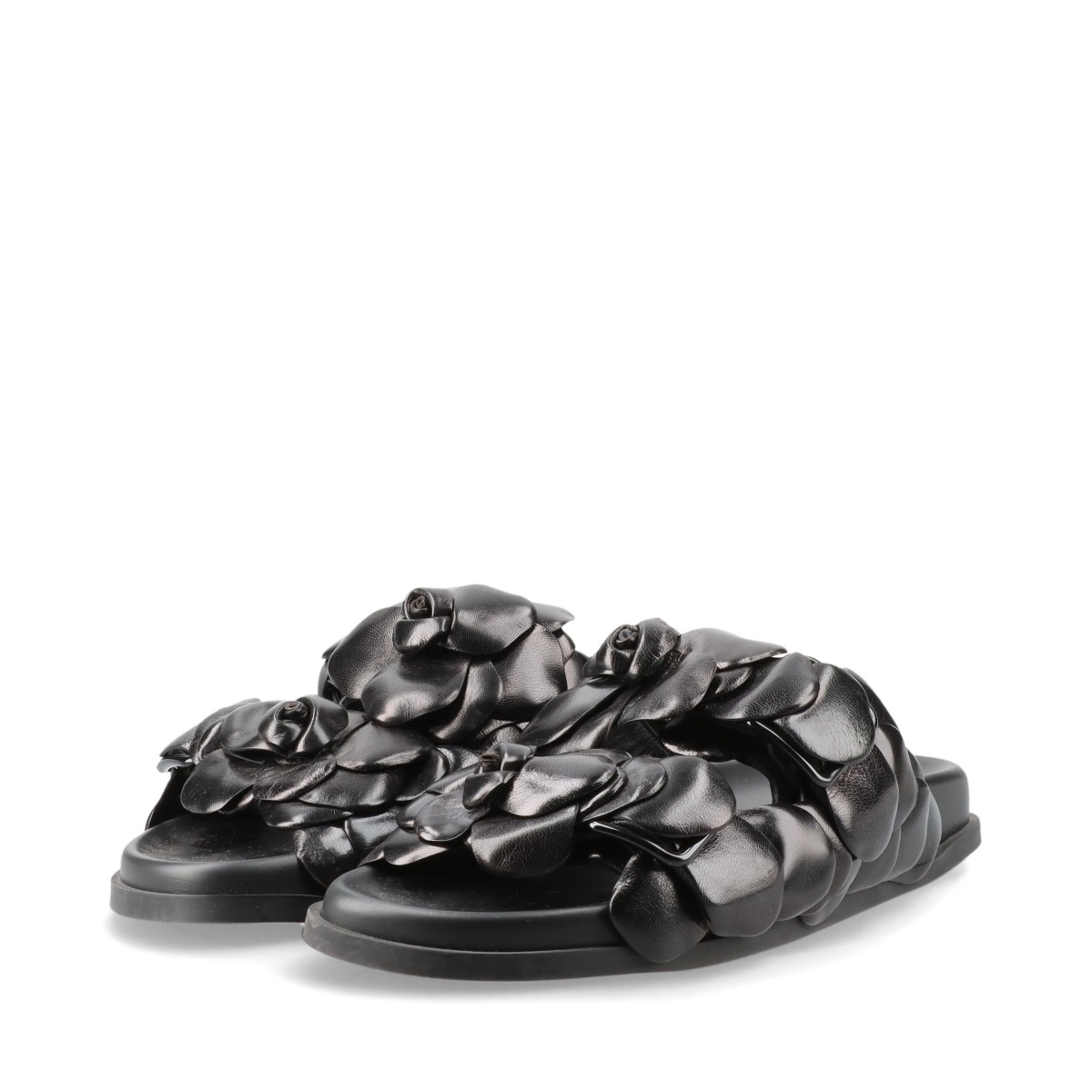 【Valentino】花アップリケ レザー サンダル【送料関税込】 新品未使用VALENTINOレザーサンダル