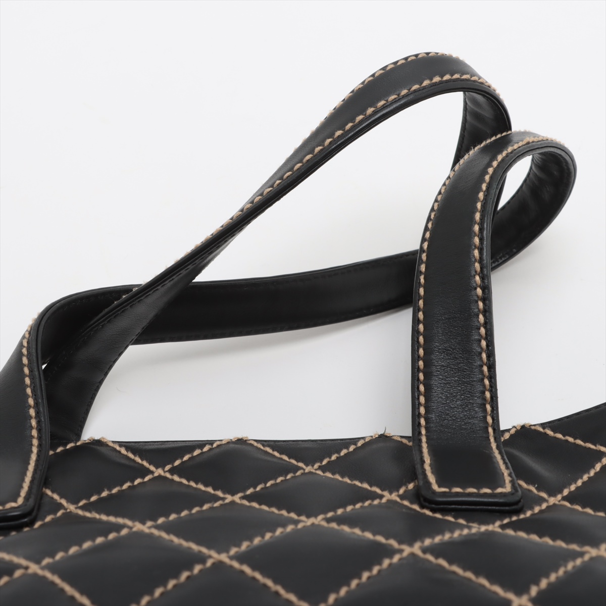 極 美品 シャネル ワイルドステッチ マトラッセ レザー トートバッグ ブラック CHANEL シャネル ワイルドステッチ ココマーク トートバッグ