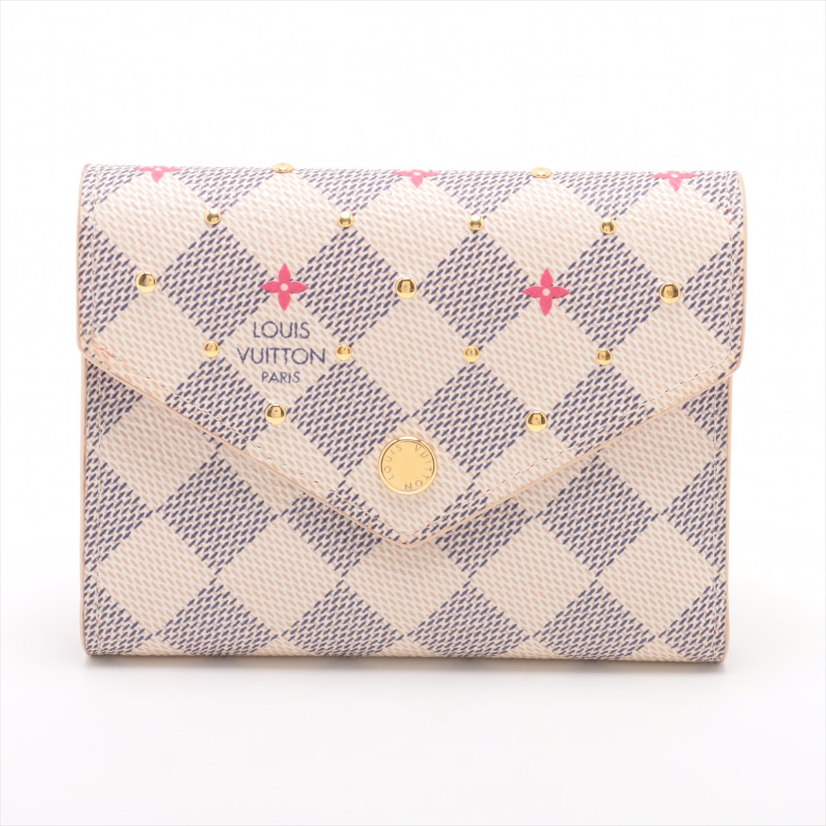 美品 希少✨ ルイヴィトン ダミエアズール スタッズ ゾエ 三つ折り財布 ピンク ルイヴィトン ダミエアズールポルトフォイユゾエ スタッズ 三