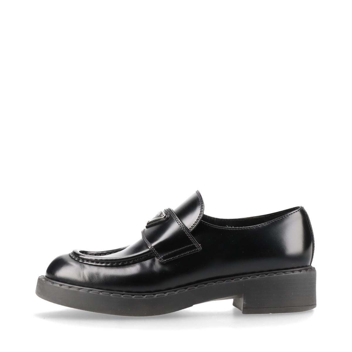 【希少】PRADA Double ロゴ チョコレート レザー ローファー A3778107.JPG