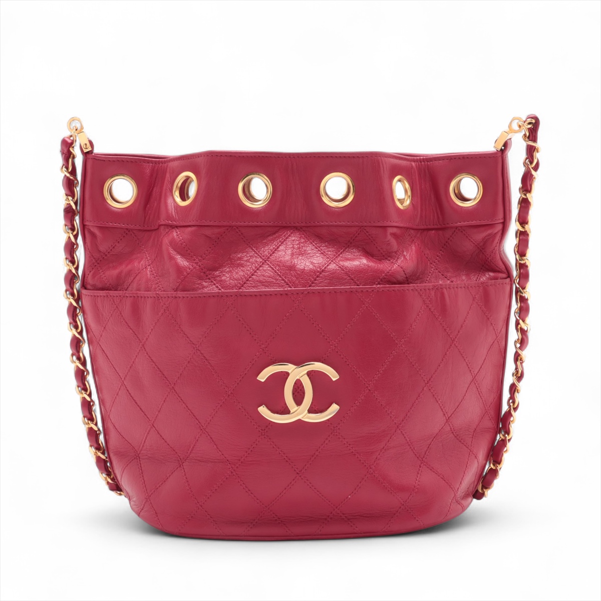 シャネル ビコローレ 巾着チェーンショルダーバッグ ラムスキン 黒