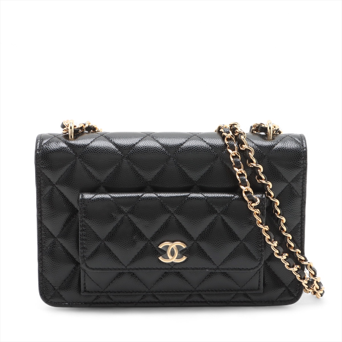 CHANEL　シャネル　ラウンドジップ　マトラッセ　ブラック　ターンロック金具 シャネル ココマーク キャビアスキン ラウンドジップウォレット