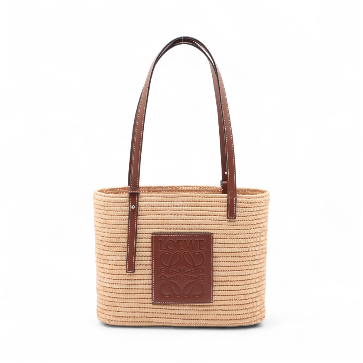 LOEWE ロエベ　アナグラム バスケットバッグ かごバッグ　ベージュ×パープル ロエベ アナグラム バスケット ラフィアxレザー カゴバッグ