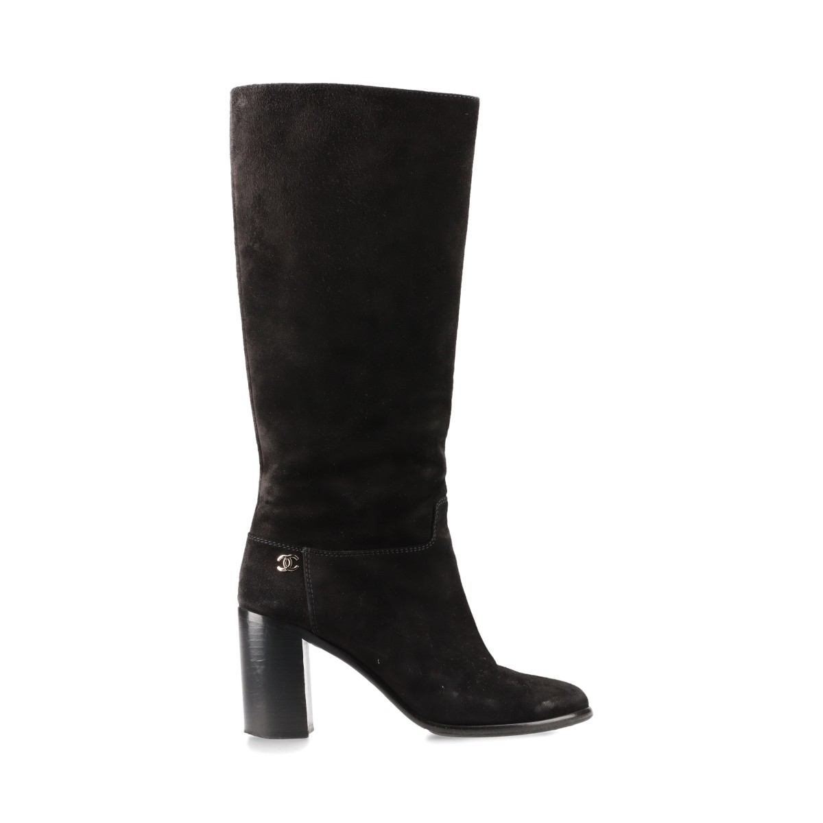 美品 CHANEL シャネル ロング ブーツ スエード グレー 37
