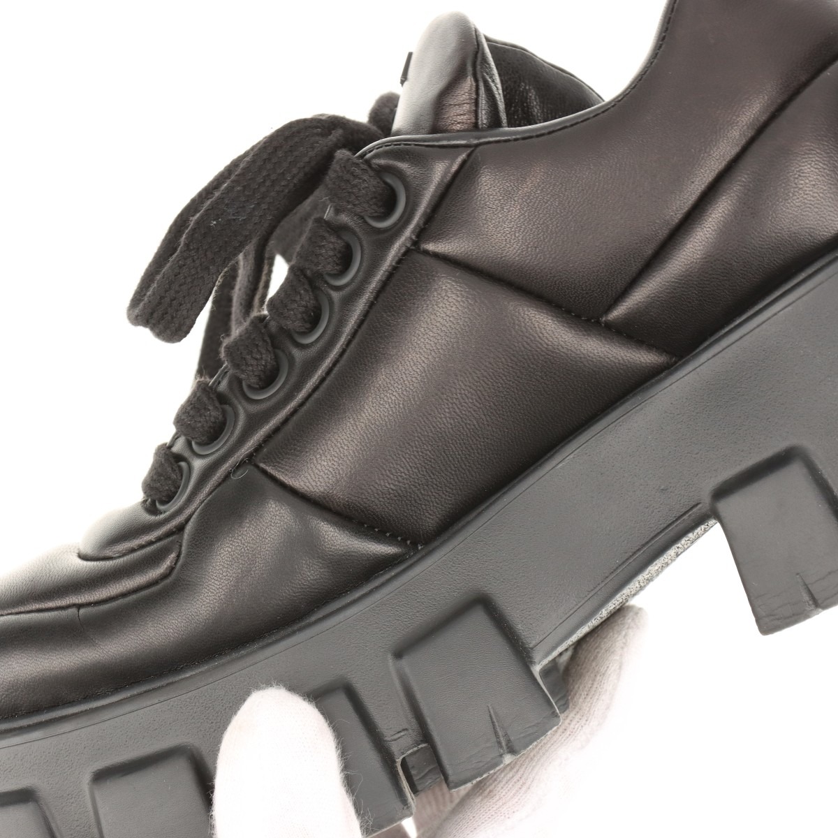 【PRADA】手持ち在庫あり☆lady's モノリス レザースニーカー プラダ モノリス レザー スニーカー 36 レディース ブラック 119