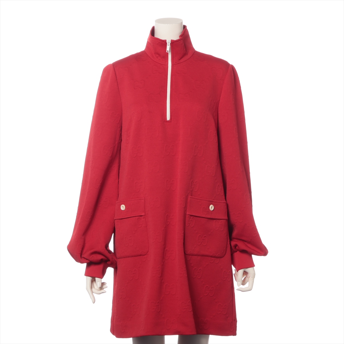 タグ付き グッチ ウールフランネル ワンピース 38 赤 レッド 589403 グッチ 23AW コットン ノースリーブワンピース Ⅿ レディース