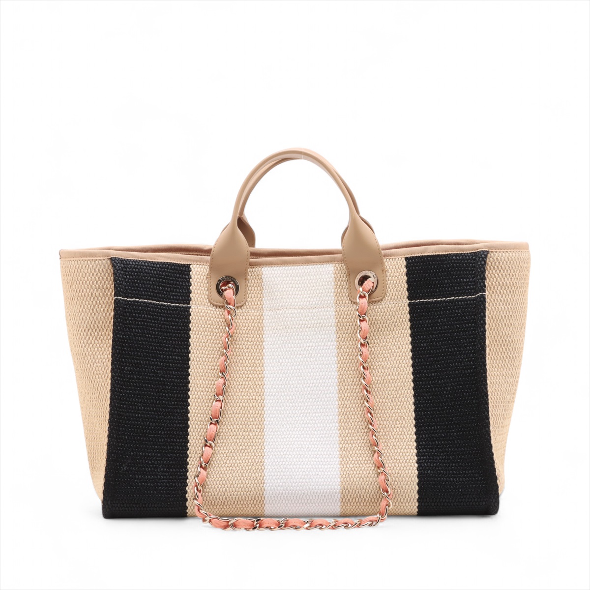 【大人気☆使いやすさ抜群☆】CHANEL ドーヴィル トートバッグ シャネル ドーヴィルGM ストローxレザー 2WAYトートバッグ