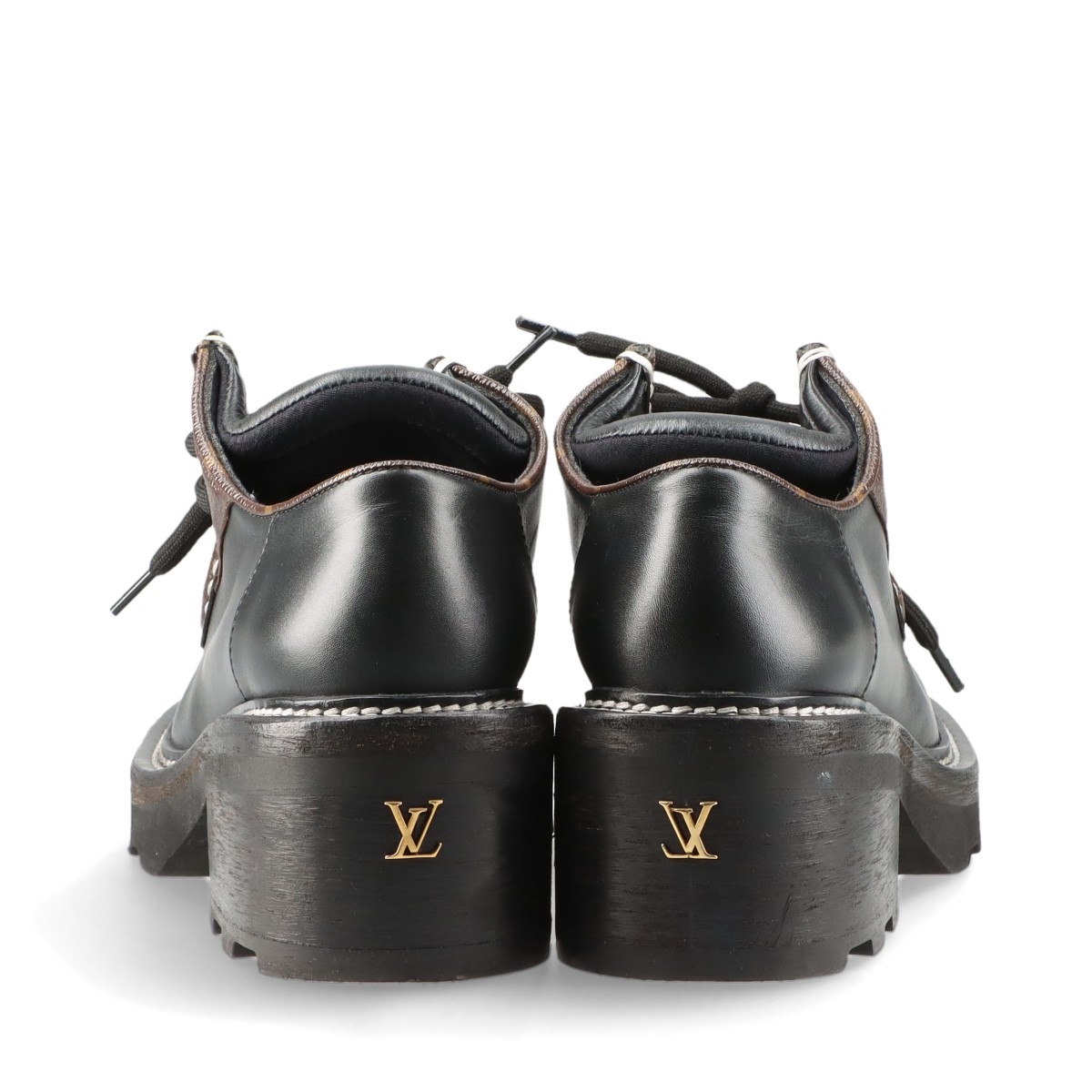 LOUIS VUITTON ブラックレザー ブーティ ヴィトン×フラグメントデザイン カンベッタライン 17年 レザー