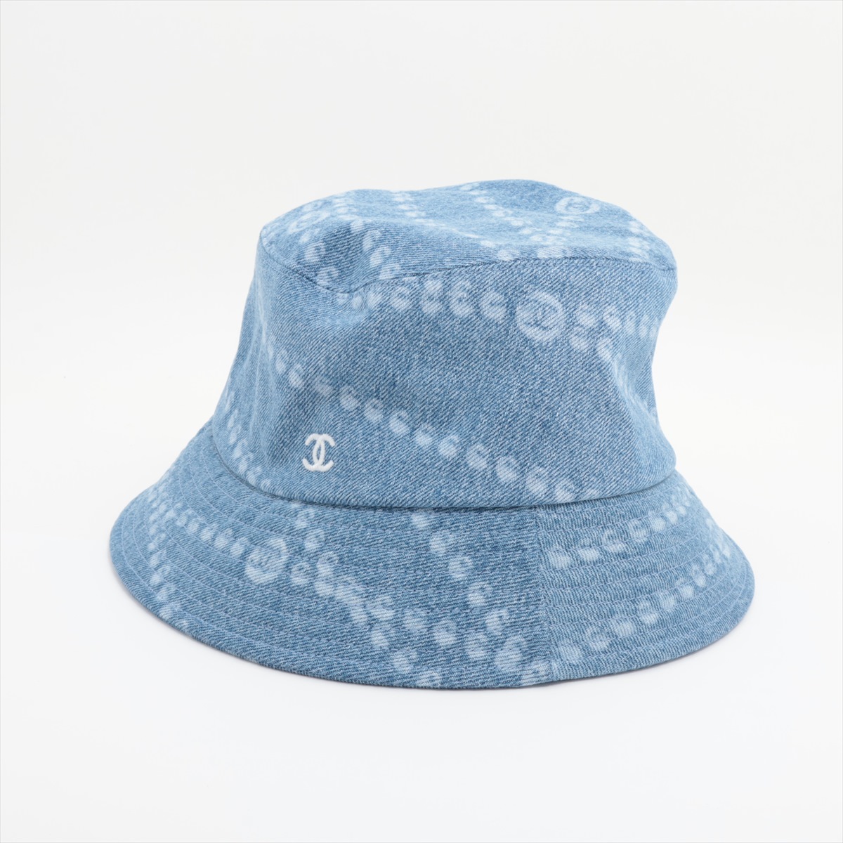 【美品】CHANELシャネル 帽子 デニムバケットハット　ココマーク シャネル ココマーク バケットハット M コットン ブルー デニム