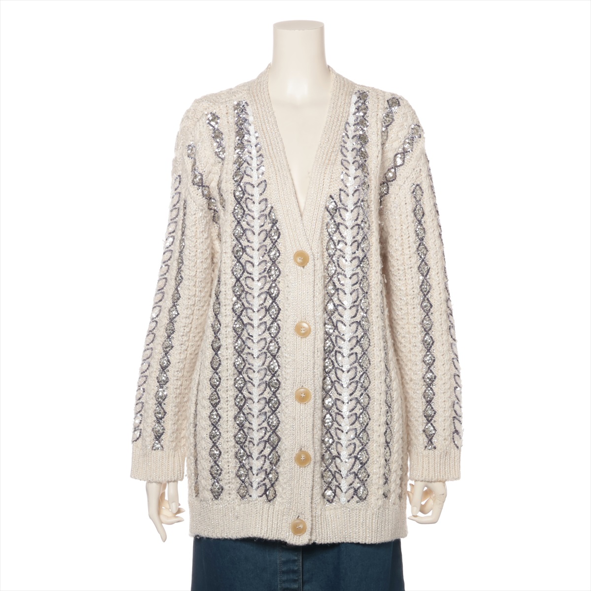 ヴァレンティノ VALENTINO カーディガン ロゴ総柄 ウール グレー レディース 中古 ヴァレンティノ VALENTINO カーディガン ロゴ総柄 ウール グレー
