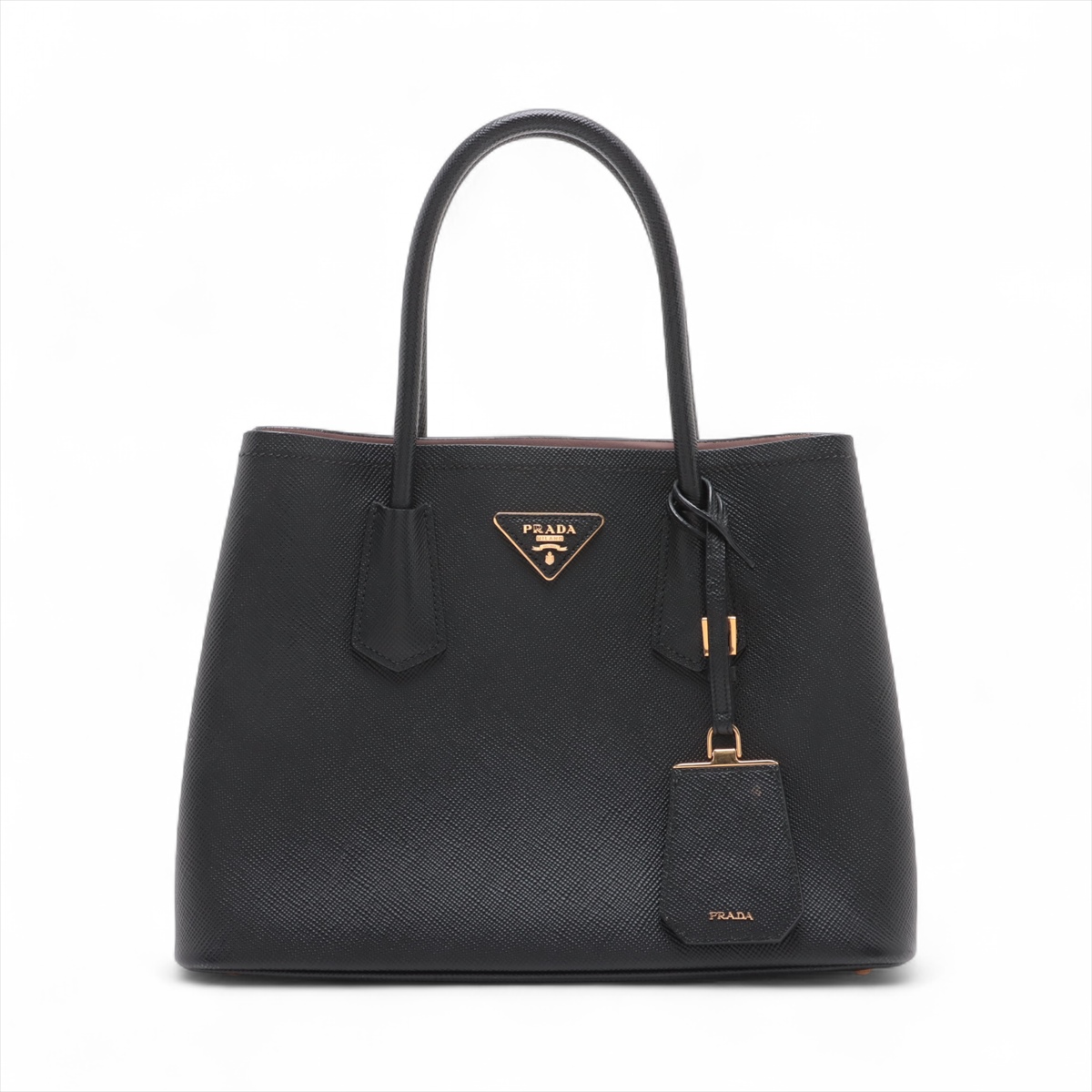 PRADA / レザートートバッグ ブラック トライアングルロゴ エンボス PRADA プラダ トライアングルロゴ ナイロン×レザー トートバッグ